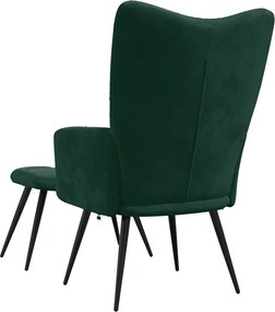 vidaXL Πολυθρόνα Relax Σκούρο Πράσινο Βελούδινη με Σκαμπό
