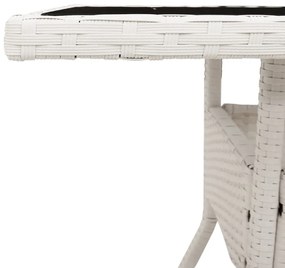 Τραπέζι Κήπου Γυάλινη Επιφάνεια Λευκό 80x80x75 εκ. Συνθ. Ρατάν - Λευκό