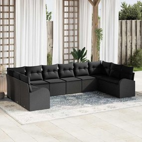 vidaXL Σετ Καναπέ Κήπου 10 pcs Μαύρο Πολυ rattan, βαμμένο ατσάλι