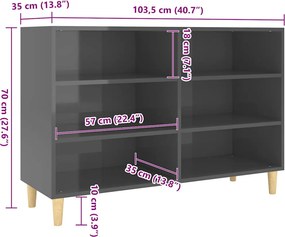 vidaXL Ραφιέρα Γυαλιστερή Γκρι 103,5 x 35 x 70 εκ. από Επεξ. Ξύλο