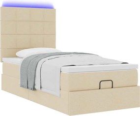 vidaXL Οθωμανικό κρεβάτι με στρώμα &amp; LEDs Cream 90x200 cm Ύφασμα