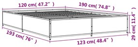 Πλαίσιο Κρεβατιού Γκρι Sonoma 120 x 190εκ. Επεξ. Ξύλο &amp; Μέταλλο - Γκρι