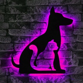 Διακοσμητικό Τοίχου Με Φως Led Cat n Dog 692FRW1121 50x40cm Pink-Black Wallity Mdf
