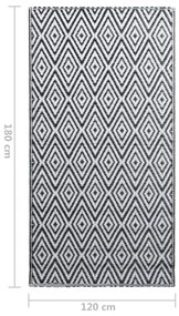 Χαλί Εξωτερικού Χώρου Ασπρόμαυρο 120x180 εκ. από Πολυπροπυλένιο - Λευκό