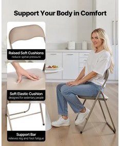 VEVOR 4 Pack Folding Chairs Portable Leather Chairs with Padded Cushion Khaki