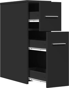 vidaXL Ντουλάπι Μπάνιου Στενό με Ροδάκια Μαύρο Επεξ. Ξύλο