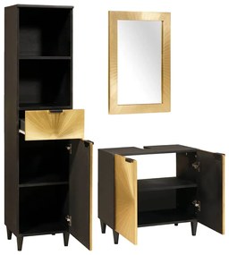 vidaXL Σετ επίπλων μπάνιου 3 pcs Μαύρο και Χρυσό 38 x 33 x 160 εκ.