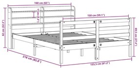 Σκελετός Κρεβ. Χωρίς Στρώμα Καφέ Κεριού 150x200 εκ Μασίφ Πεύκο - Καφέ