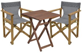 Dining table Retto set of 3 pieces solid beech wood walnut-PVC grey white 60x60x71cm 60x60x71 εκ.