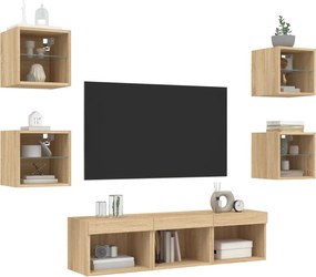 vidaXL Έπιπλα Τοίχου Τηλεόρασης 7 τεμ LED Sonoma Δρυς από Επεξ. Ξύλο