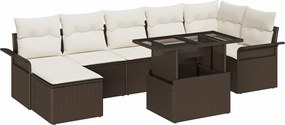 vidaXL Σετ Καναπέ Κήπου με μαξιλάρι 8 pcs Καφέ Πολυ ράταν