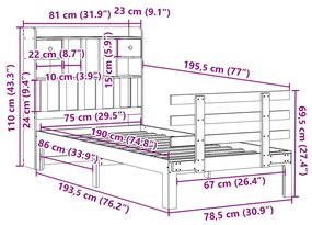 Κρεβάτι Βιβλιοθήκη Χωρίς Στρώμα Λευκό 75x190 εκ Μασίφ Πεύκο - Λευκό