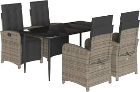 vidaXL Σετ Τραπεζαρίας Κήπου 5 τεμ. Γκρι Συνθ. Ρατάν με Μαξιλάρια