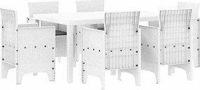 vidaXL Σέτ φαγητού για κήπο 7 pcs Λευκό Rattan Polt