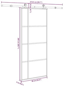 Συρόμενη Πόρτα με Μηχανισμό 90x205 εκ. Γυαλί ESG &amp; Αλουμίνιο - Μαύρο