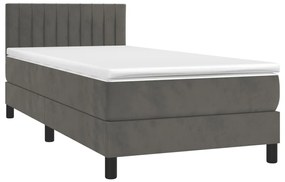vidaXL Κρεβάτι Boxspring με Στρώμα & LED Σκ. Γκρι 80x200 εκ. Βελούδινο