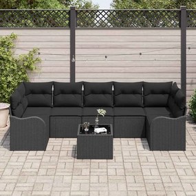 vidaXL Σετ Καναπέ Κήπου 8 pcs Μαύρο Πολυ Ρατάν και Ατσάλι και Γυαλί