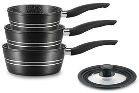 Σετ κατσαρόλες Royalty Line RL-FS3M BLACK, 4 τεμ., Αντικολλητική επίστρωση, Χωρίς PFOA, Κρύες λαβές, Επαγωγή, Μαύρο