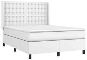 vidaXL Κρεβάτι Boxspring με Στρώμα & LED Λευκό 140x190 εκ. Συνθ. Δέρμα