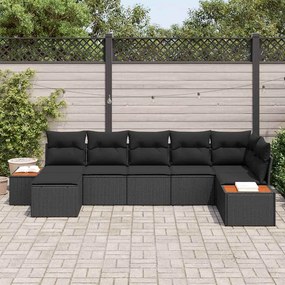 vidaXL Σετ Καναπέ Κήπου με μαξιλάρι 7 pcs Μαύρο Πολυ ράταν