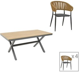 Dining table Raven - Thorio set of 5 anthracite aluminum and plywood in natural shade 160x90x75cm 160x90x75 εκ.