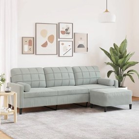 vidaXL Καναπές Τριθέσιος Ανοιχτό Γκρι 210 εκ. Βελούδινος με Υποπόδιο