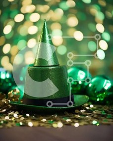 Intra Συλλεκτικό Ξύλινο Παζλ Plywood  4mm - Πράσινο καπέλο και αστραφτερά διακοσμητικά για γιορτές Σε Ξύλινο Κουτί - Διαστάσεις: 10x10 cm – 25 κομμάτια