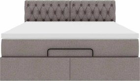 vidaXL Οθωμανικό κρεβάτι με στρώμα &amp; LEDs Taupe 140x200 cm Ύφασμα