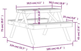 Τραπέζι Πικνίκ 105 x 134 x 75 εκ. από Εμποτισμένο Ξύλο Πεύκου - Καφέ