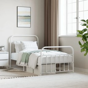 Πλαίσιο Κρεβατιού με Κεφαλάρι&amp;Ποδαρικό Λευκό 100x190εκ. Μέταλλο