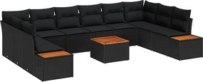 vidaXL Σετ Καναπέ Κήπου με μαξιλάρι 10 pcs Μαύρο Πολυρατάν