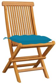 vidaXL Καρέκλες Κήπου 8 τεμ. από Μασίφ Ξύλο Teak με Γαλάζια Μαξιλάρια
