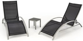 Embo Σετ 2 Ξαπλωστρες + Τραπεζακι Μαυρο 160x60x66-92cm