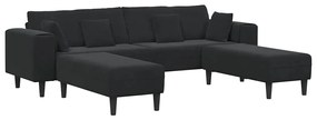 vidaXL Βελούδινος καναπές με μαξιλάρι 3 pcs Μαύρο 208 εκ. Βελούδο