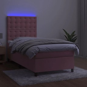 ΚΡΕΒΑΤΙ BOXSPRING ΜΕ ΣΤΡΩΜΑ &amp; LED ΡΟΖ 100X200 ΕΚ. ΒΕΛΟΥΔΙΝΟ 3136352