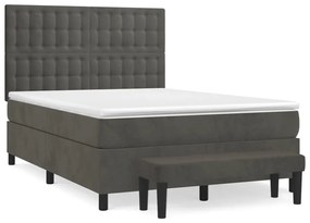 Κρεβάτι Boxspring με Στρώμα Σκούρο Γκρι 140x200 εκ. Βελούδινο - Γκρι