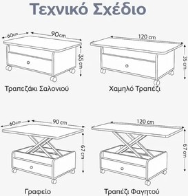Stewehome Πολυλειτουργικό Τραπεζάκι Σαλονιού Λευκό με Ρόδες 90x60x35 cm