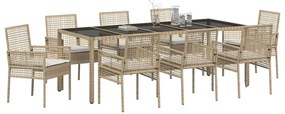 vidaXL Σέτ φαγητού για κήπο 9 pcs Μπεζ συνθετικό ρατάν