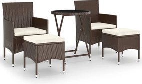 vidaXL Σετ Επίπλων Bistro Κήπου 5 τεμ. Καφέ Συνθ. Ρατάν/Ψημένο Γυαλί