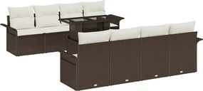 vidaXL Σετ Καναπέ Κήπου με μαξιλάρι 9 pcs Καφέ Πολυ ράταν