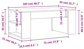 Τραπεζάκι Σαλονιού Λευκό 102 x 55 x 42 εκ. από Επεξεργ. Ξύλο - Λευκό