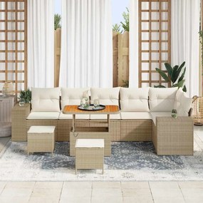 vidaXL Σετ Καναπέ Κήπου με μαξιλάρι 9 pcs Μπεζ, Κρέμα 90 x 55 x 71 cm