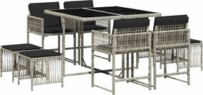 vidaXL Σετ Τραπεζαρίας Κήπου 9 τεμ. Αν. Γκρι Συνθ. Ρατάν με Μαξιλάρια