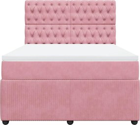 vidaXL Κρεβάτι Boxspring με Στρώμα Ροζ 160x200 εκ. Βελούδινο