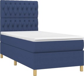 vidaXL Κρεβάτι Boxspring με Στρώμα &amp; LED Μπλε 90x200 εκ. Υφασμάτινο