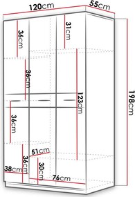 Ντουλάπα Raj 1 τρίφυλλη-Leuko - 120.00Χ55.00Χ198.00cm