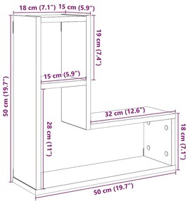 Ράφια Τοίχου Κύβοι 2 τεμ. Αρτισιανή Δρυς 50x15x50 εκ Επεξ. Ξύλο - Καφέ