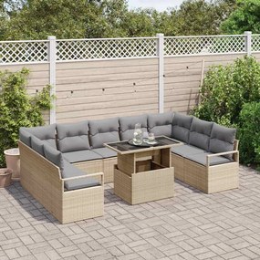 vidaXL Σετ Καναπέ Κήπου με αποθήκευση 10 pcs Μπεζ Πολυ ράταν