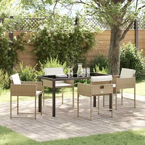 vidaXL Σέτ φαγητού για κήπο 5 pcs Μπεζ συνθετικό ρατάν