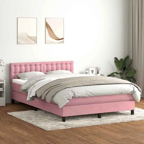 vidaXL Κρεβάτι Boxspring με Στρώμα &amp; LED Ροζ 140x210 εκ. Βελούδινο